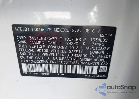 2015 Honda Fit Ex/Ex-L z USA, uszkodzony, nr VIN 3HGGK5H81FM711035